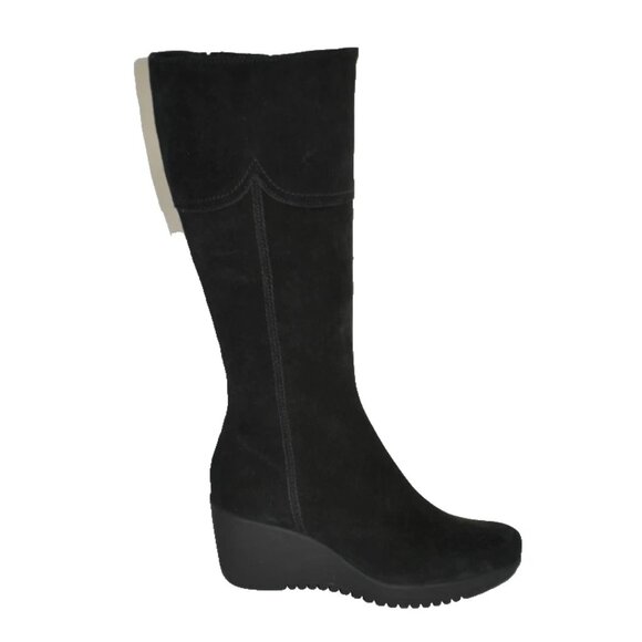 New! La Canadienne Beva Tall Wedge Boot Black Suede Size 10 DD528 - Picture 1 of 6